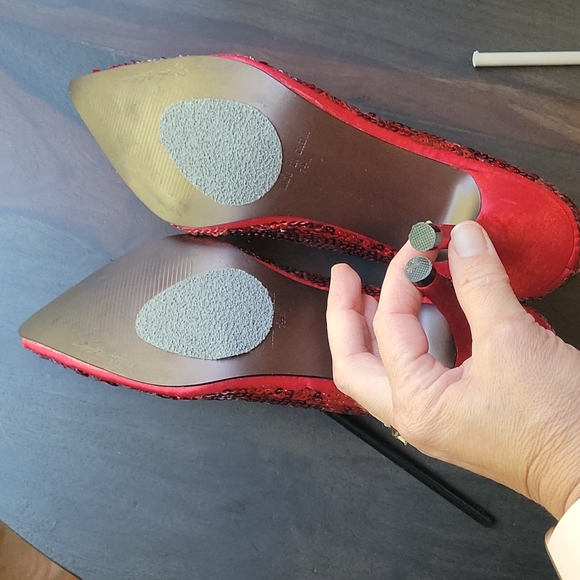 Stefani Collection Red Sequin Shoes Heels Pumps 7.5 - Picture 5 of 7